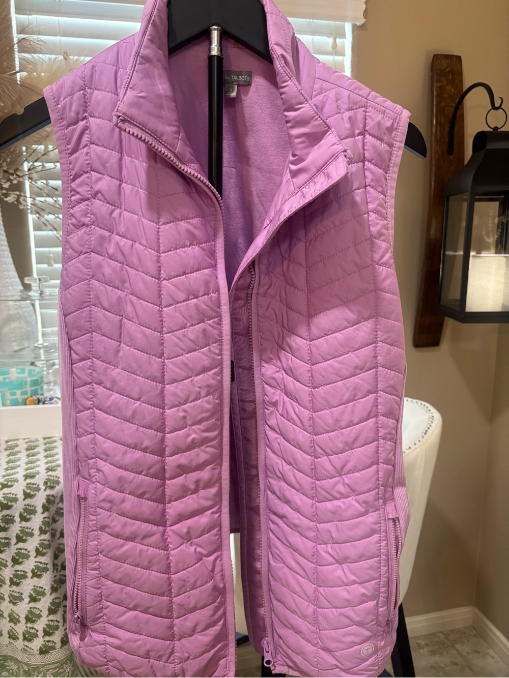 Talbots Lavender Chevron Quilted Full-Zip Puffer Vest Sz Small